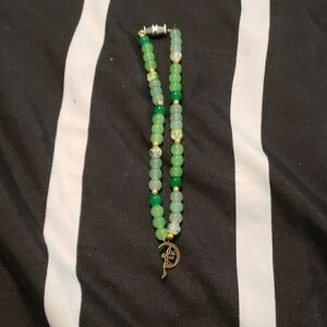 Green Beaded Bracelet with Gold Accents